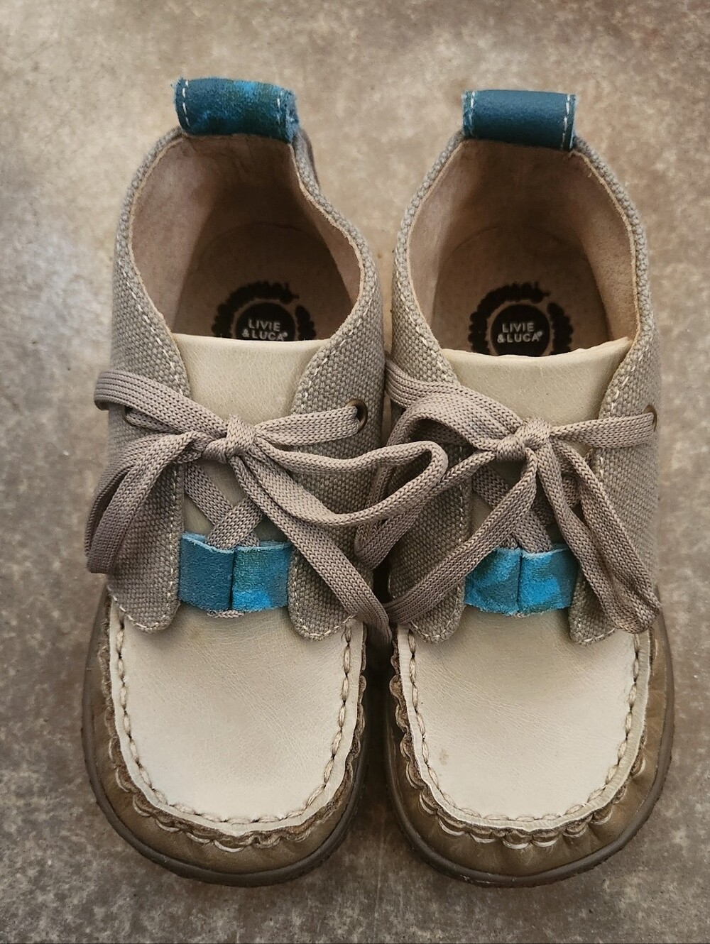 Livie & Luca Beige and Teal Kids Moccasin Lace-Up Shoes